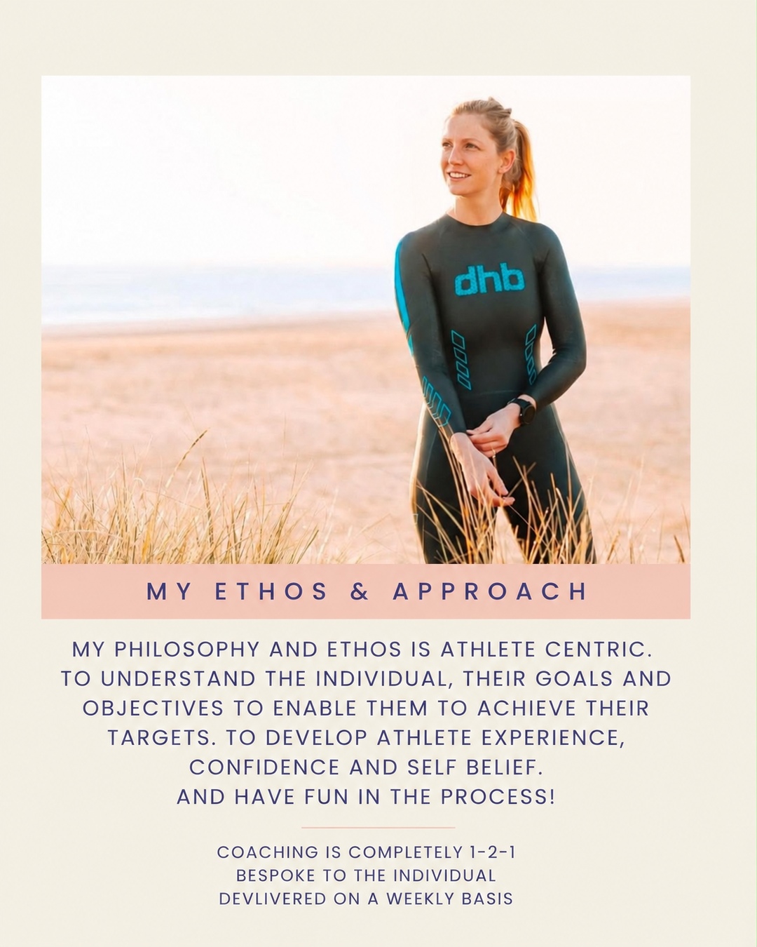 Graceë in a wetsuit beside the beach